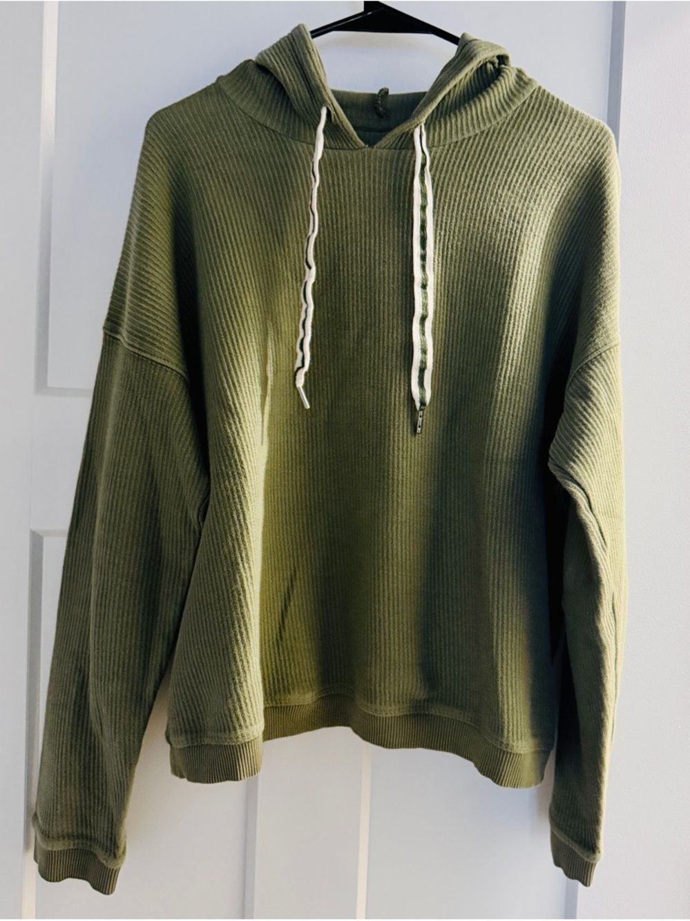 aerie Olive Green Ribbed Hoodie Sweatshirt